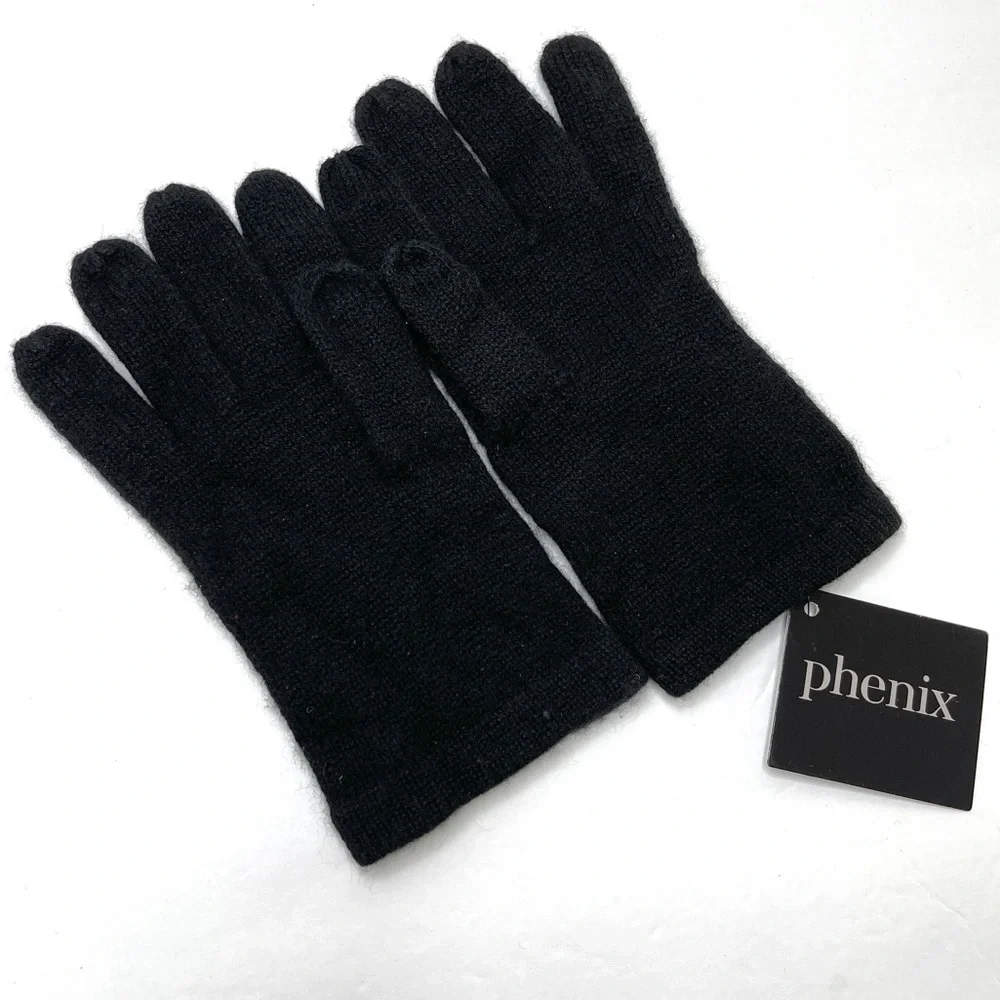PHENIX 100% Cashmere Knit Gloves NEW Black